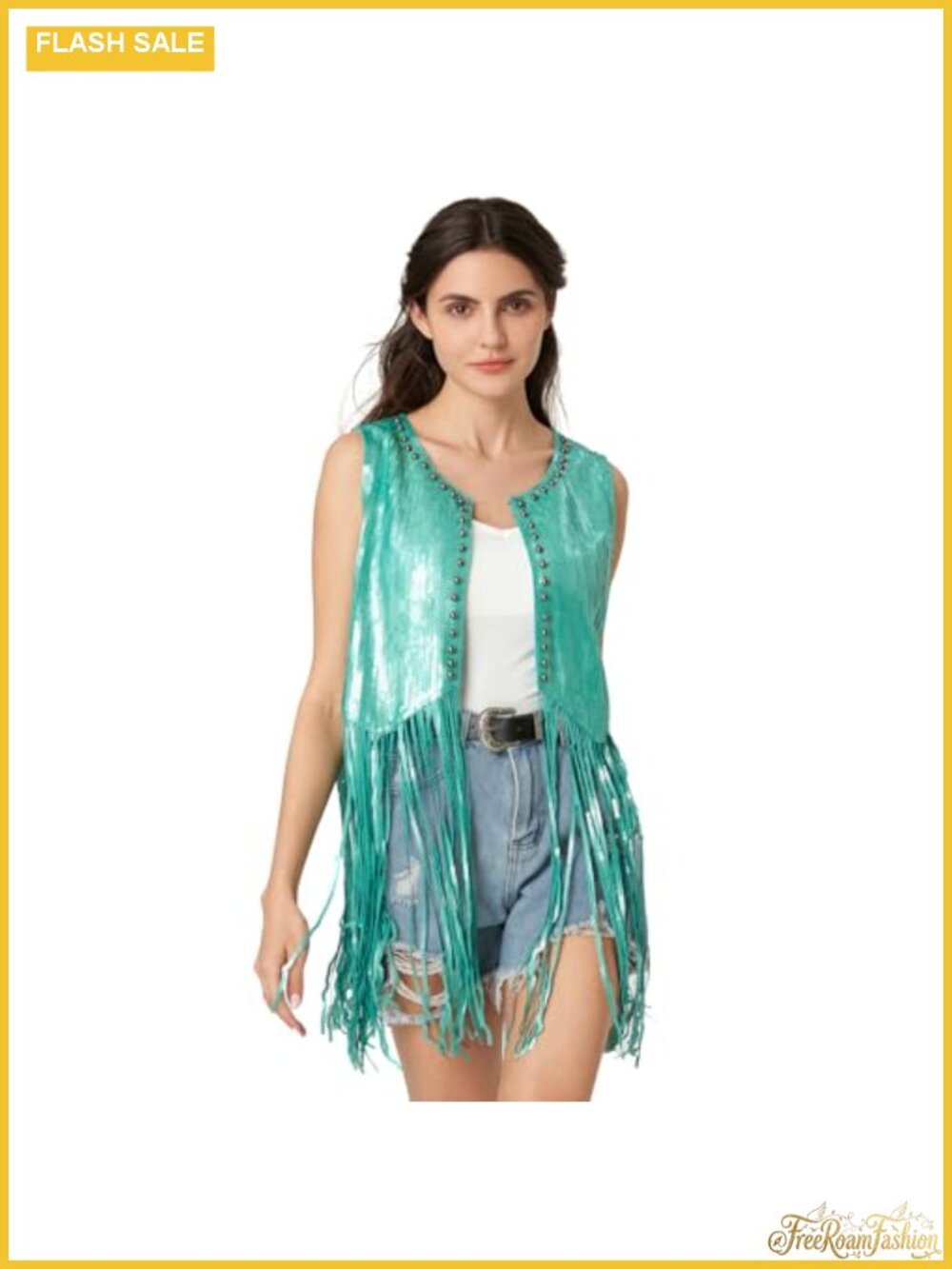 Sequin Fringe Sleeveless Open Front Vest
